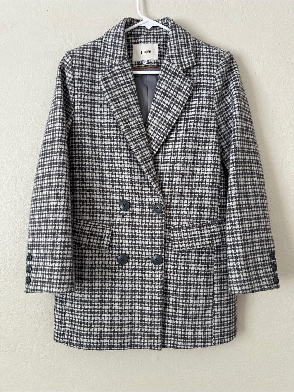 Like New! SINGLE Double-Breasted Blazer Cotton Blend Blk/Wht Size S